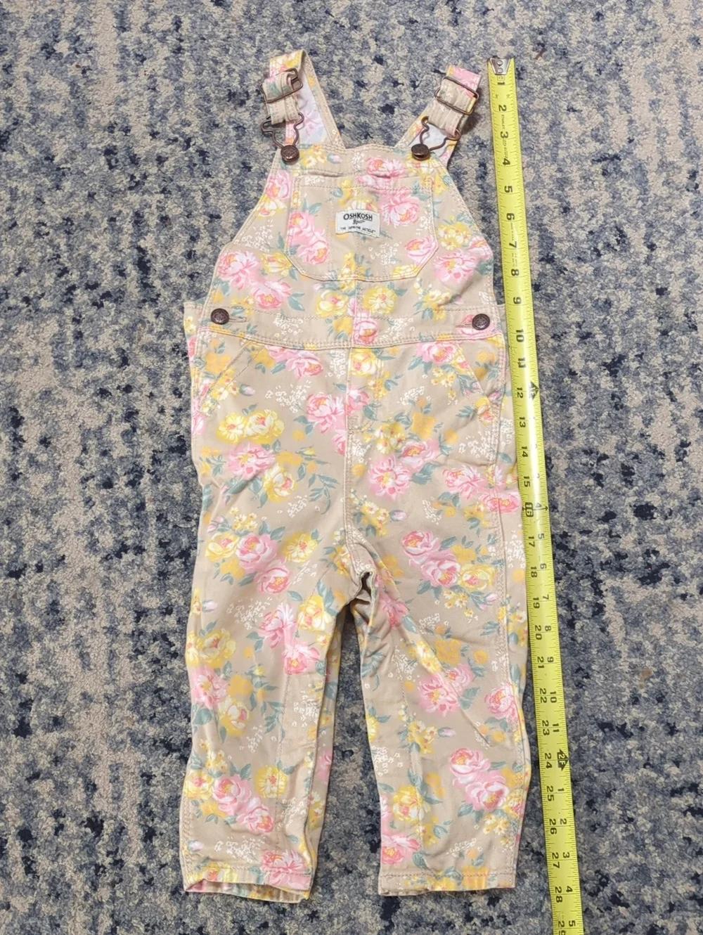 OshKosh B'gosh Tan Floral Girls' Overalls with Pink & Yellow Blossoms